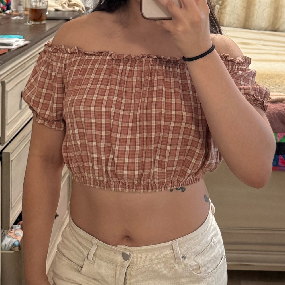 Plaid Off-Shoulder Crop Top